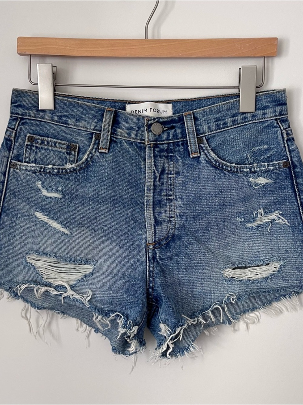 Denim Forum Distressed Denim Shorts